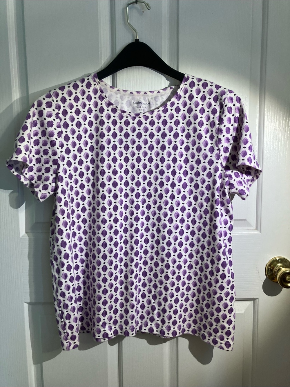croft & barrow White Tee with Purple Dot Motif - Short Sleeve